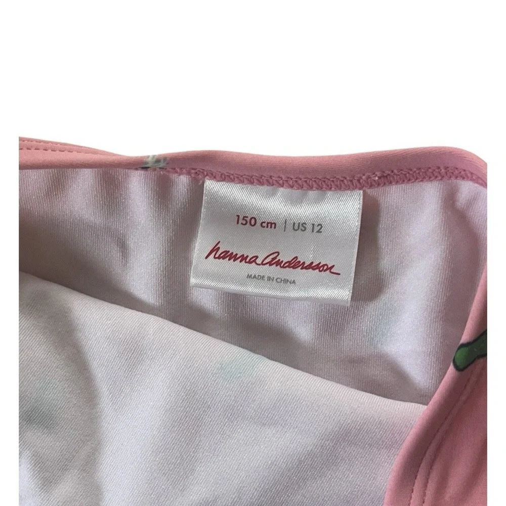 Hanna Andersson Girls Size 150 US 12 Swimsuit One Piece Pink Ditsy Floral Ruffle